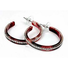 Rhinestone Hoops Earrings - Center Line - 1.6" - ER-21554FU