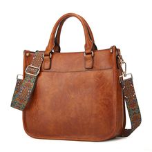 Ladies'Crossbody Bag with Wide Strap and Detachable Shoulder Strap Brown