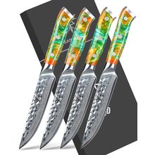 Steak Knives Set of 4, Ultra Sharp Kitchen Steak Knife 5 Inch - Forged Damascus