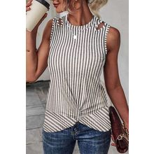 Gray Striped Cutout Twist Front Tank Top