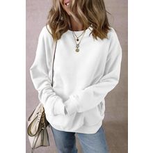White Solid Fleece Lined Crew Neck Casual Sweatshirt