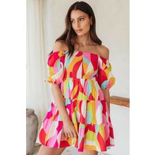 Multicolor Geometric Print Smocked Babydoll Mini Dress