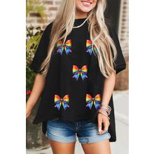 Black Pride Bow Print Oversize Cotton T Shirt