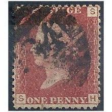 1858 SG43 1d Red Plate 118 Good Used Check Letters "SH".