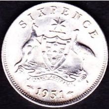 1951 Australia 1 Sixpence coin