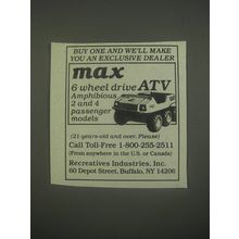 1991 Recreatives Industries Max 6 Wheel Drive ATV Ad - Buy one