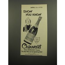 1951 Red Cap Chauvenet Sparkling Red Wine Ad - Show you know