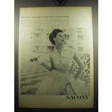 1957 Sacony Dress Ad - The things money can't buy you'll find in a Sacony Dress