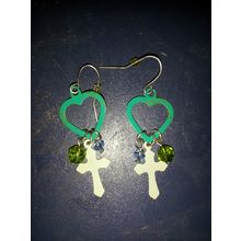 blue heart cross and beads hanging earrings Fashion Women