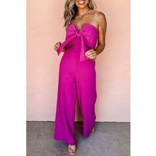 Bright Pink Bowknot Strapless Wide Leg Jumpsuit