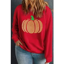 Racing Red Halloween Glitter Pumpkin Pattern Plus Size Sweatshirt