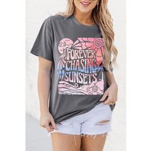 Gray FOREVER CHASING SUNSETS Graphic Summer T Shirt
