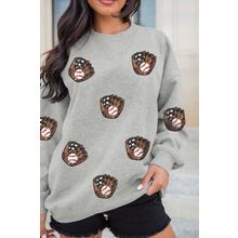 Gray Sequin Baseball Patched Casual Sweatshirt