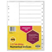 Marbig Divider A4 Indices 1 to 12 Tab PP White 35031