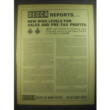 1967 Decca Records Ad - Decca reports.. New high levels for sales and pre-tax