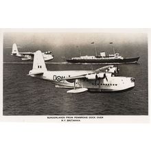 Sunderlands From Pembroke Dock RY Britannia Ship Plane RPC Postcard