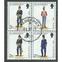 GUE 1974 SE~TE BLOCK OF 4 'GUERNSEY MILITIA' FINE USED (EBID49-992)