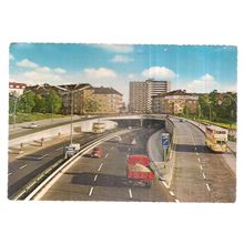 HALENSEE, BERLIN, GERMANY used postcard 1962 postmark yellow bus volkswagens =