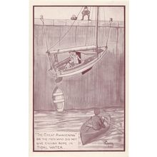 Ship Rope Disaster Boat Rescue on Norfolk Broads River Old Comic Postcard