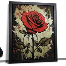 Grunge Rose Wall Art Print Unique Artwork For Lounge Red Rose Art Flower Artwork