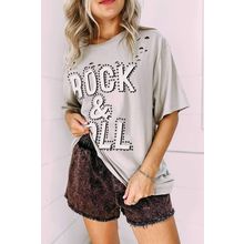 Gray Rock & Roll Graphic Distressed Vintage Tee