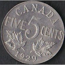 1929 Canada 5 Cents Coin