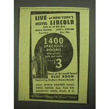 1942 Hotel Lincoln Ad - Live at New York's Hotel