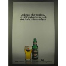 1986 Heineken Beer Ad - Other People Say Nice Things About Us