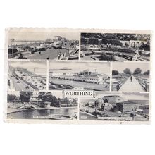 multiview, WORTHING, SUSSEX used vintage postcard 1960 postmark /