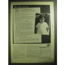1974 Christian Children's Fund Advertisement - She needs your love