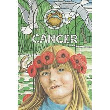 Cancer Child By Stained Glass Window Rare Horoscope Postcard