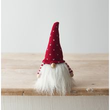 Knitted Red Gonk with Wooden Features and Faux Fur Trims Christmas Gnome 15 cm