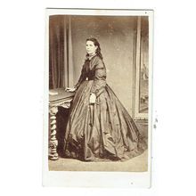 Victorian cdv photo young woman standing long frock Truro photographer