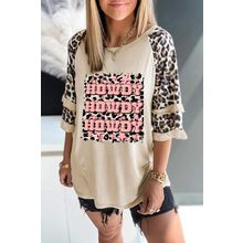 Apricot HOWDY Leopard Print Tiered Ruffled 3/4 Sleeve Tee