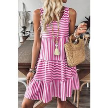 Rose Stripe U Neck Sleeveless Loose Fit Mini Dress