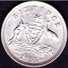 1951 PL Australia 1 Sixpence coin