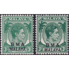 BMA Malaya 1945-47 3c Yellow-Green & Blue-Green