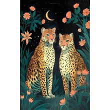 Leopards with Leaves Set of Three Art Prints - Cheetah Big Cat 3 Posters - Paint
