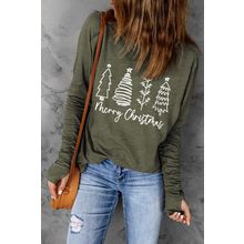 Green Merry Christmas Trees Thumbhole Sleeve Graphic Tee