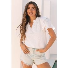 White Broderie Anglaise Ruffle Short Sleeve Blouse