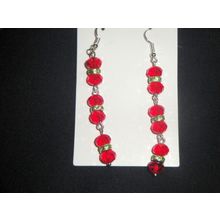 Stunning red and green crystal glass long swing earrings