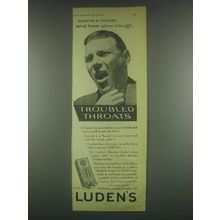 1930 Luden's Cough Drops Ad - Troubled Throats