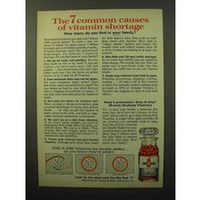 1964 One-A-Day Vitamins Ad - 7 Common Causes Shortage