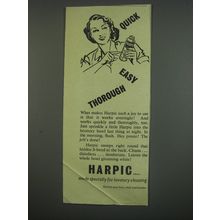 1949 Reckitt and Sons Harpic Cleaner Ad - Quick Easy Thorough