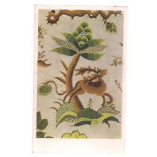 EMBROIDERED BED CURTAIN. Eng. 18th C. unused postcard Victoria & Albert Museum =