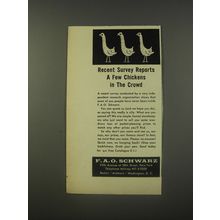 1956 F.A.O. Schwarz Toys Ad - Recent survey reports a few chickens in the crowd