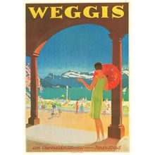 Verkehrsvegein Weggis Strandbad 1930 Switzerland Travel Poster Postcard