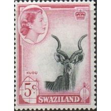 Swaziland QEII 1961 5c Black & Magenta Mounted Mint MM SG 83 Stamp Kudu animal