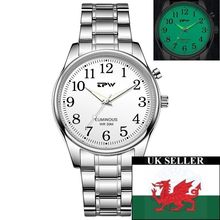 Gents White Electro-Luminescent Face (Lights Up) Silver Steel Bracelet Watch