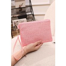 Pink Woven Zipper Wrist Strap Square Handbag